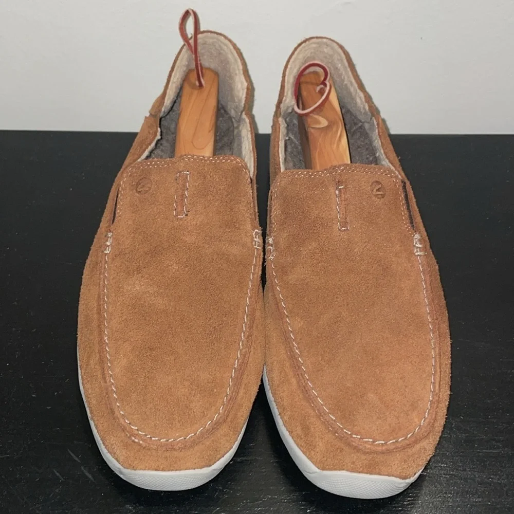 Clarks Mens 13 Gorwin Step Suede Slip On Loafers‎ Shoes Tac System Moc Brown Fur